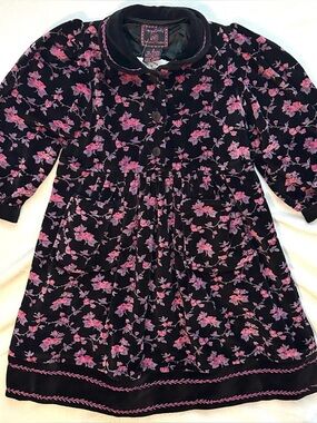 Vintage Cornelloki Cornell Trading Collared Velour Pink Floral Black Dress 2T